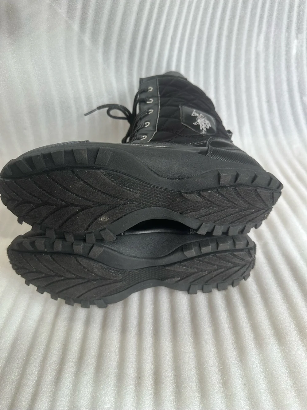 U.S. Polo Assn. Black Quilted Lace-Up Boots with Emblem